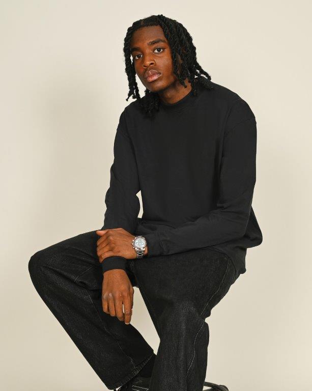 Casual Ringspun Combed 180 Acid Wash Oversize Extended Neck Long Sleeve T