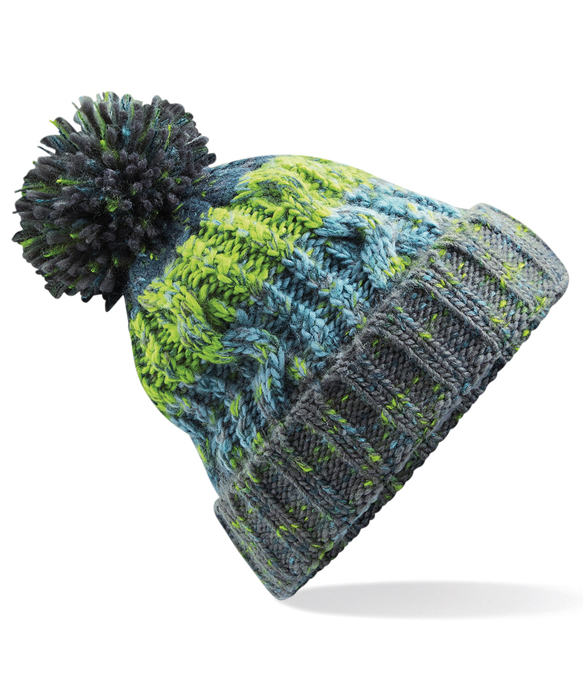 Corkscrew pom pom beanie