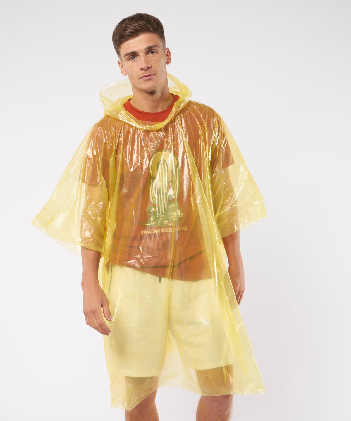 Emergency hooded plastic poncho