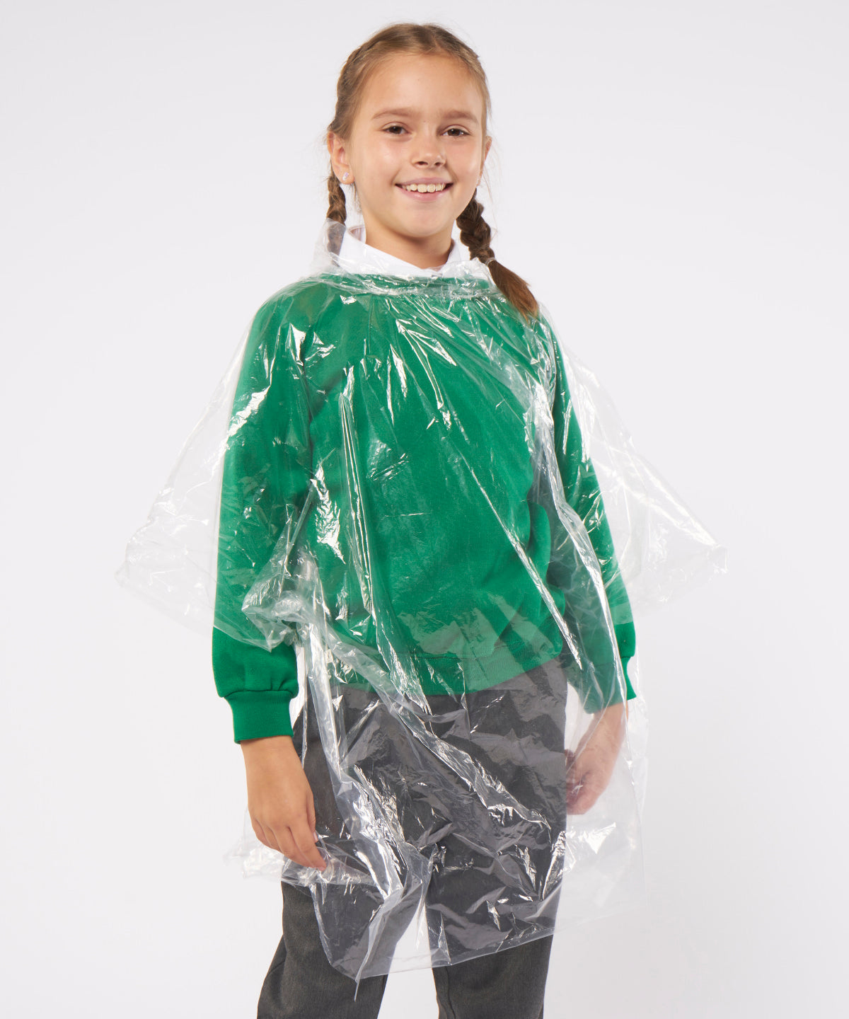 Kids emergency hooded plastic poncho