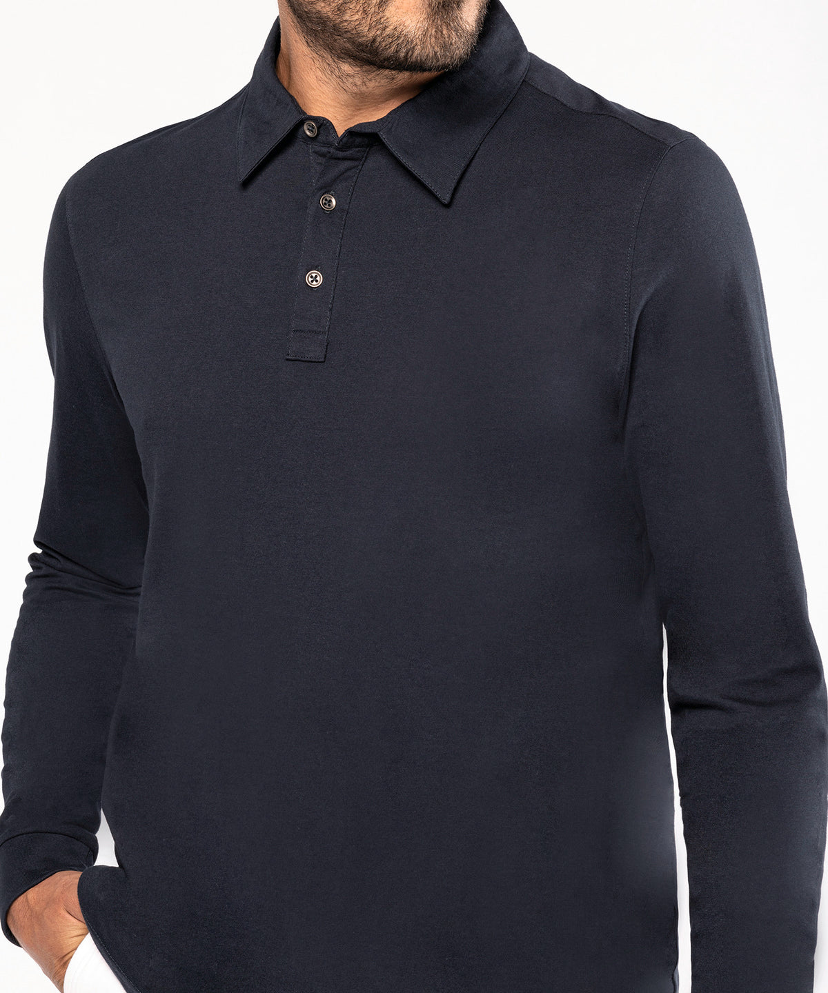 Jersey knit long sleeve polo shirt